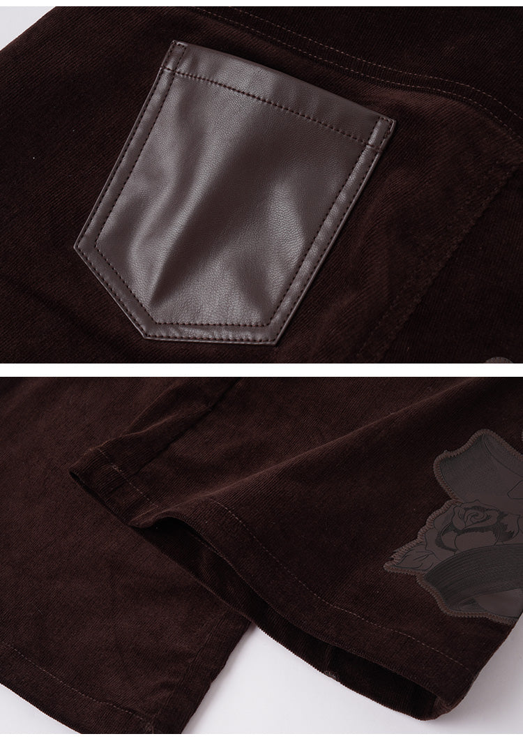 Corduroy Low-Rise Flared Pants in Brown