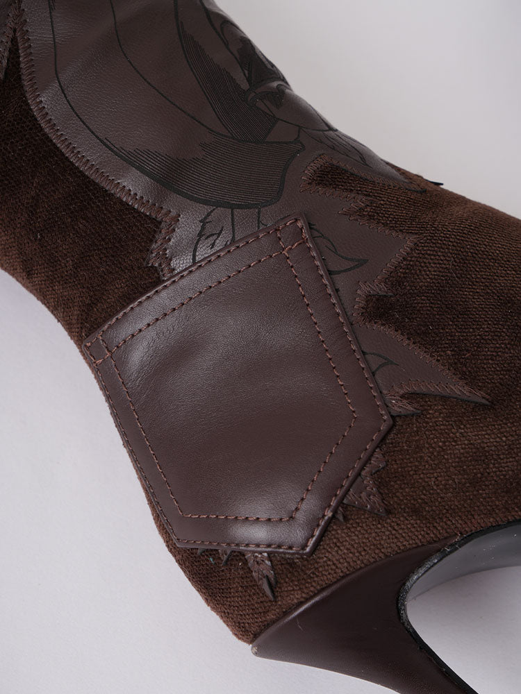 Cowhide Patchwork Corduroy Mid-calf Boots