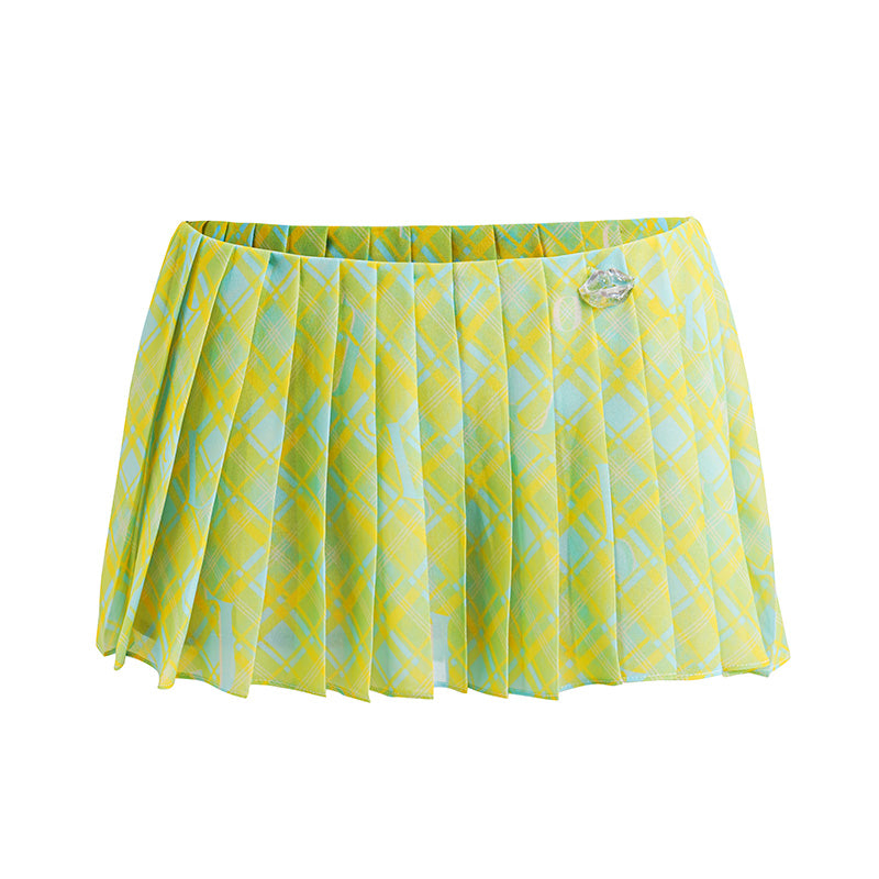 Limited Gold Leopard Print Pleated Chiffon Skirt In Green Multi